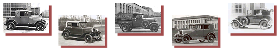 1928 Sport Coupe, Model A Victoria, 1930 Roadster Pickup, 1928 Fordor, 1929 Town Car